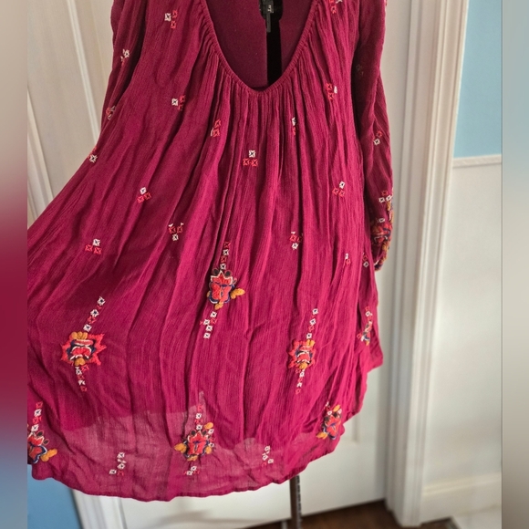 Free People Magenta Embroidered Long Sleeve Mini Semi Backless Dress - Picture 7 of 11